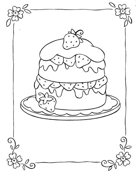 Coloriage gateau aux fraises