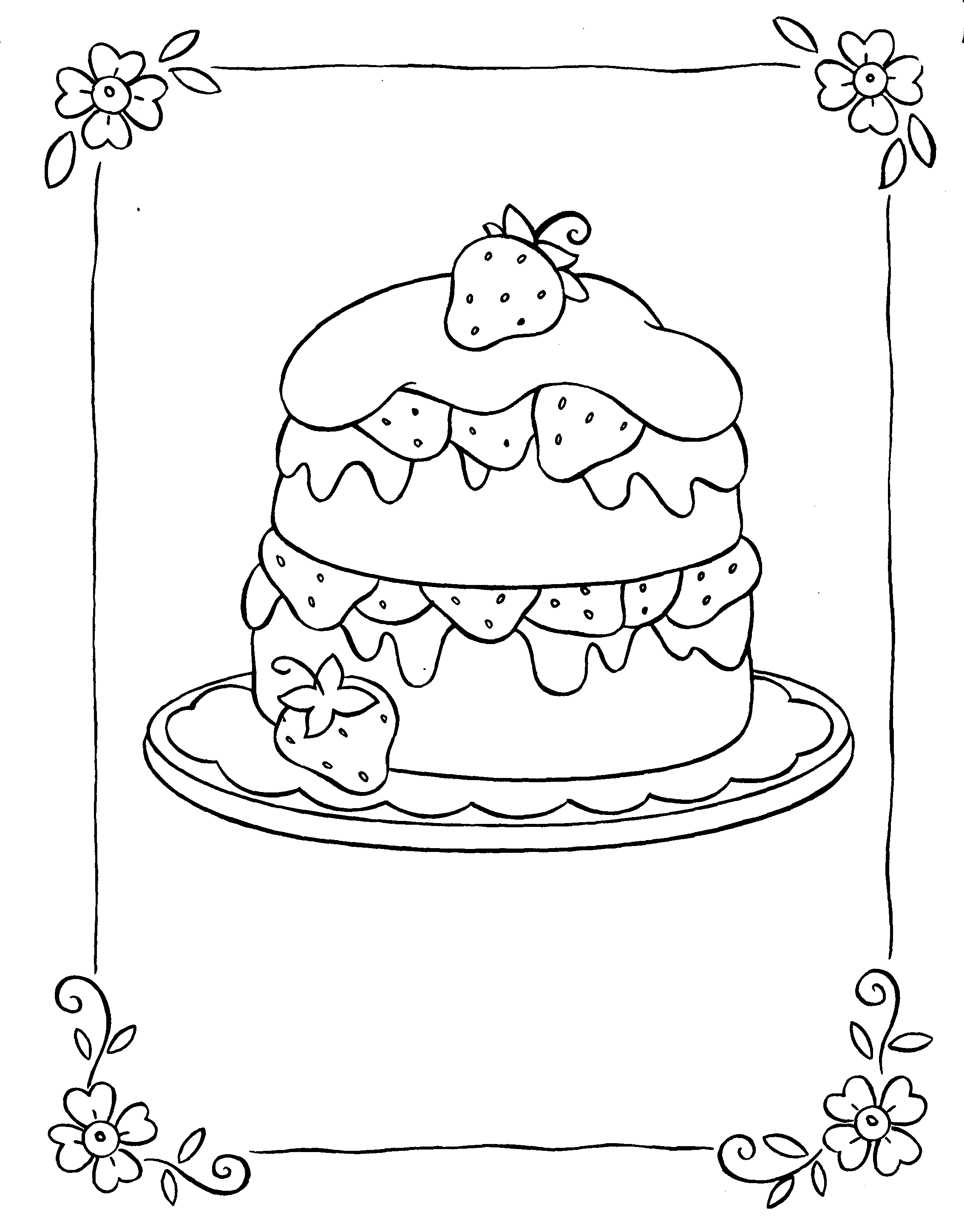 Coloriage gateau aux fraises