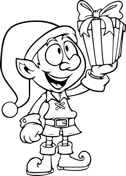 Coloriage lutin avec cadeau