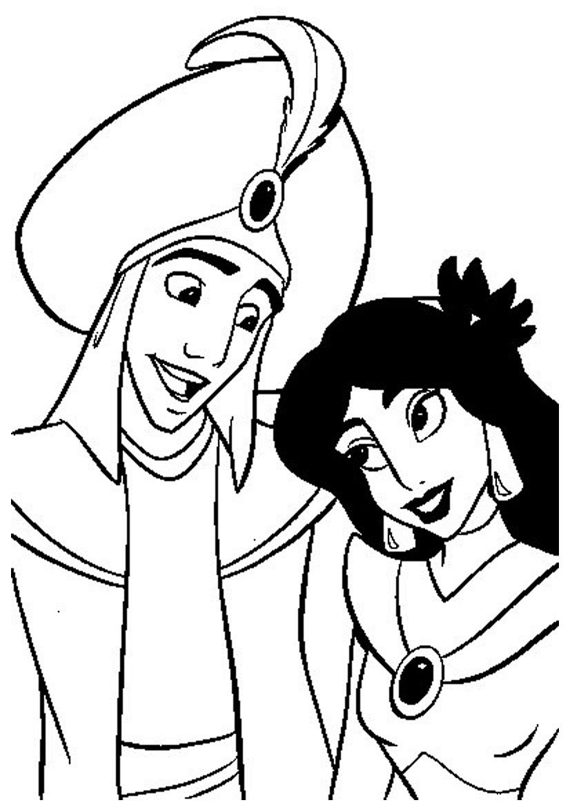 Disegno di Il matrimonio di Jasmine e Aladino da colorare