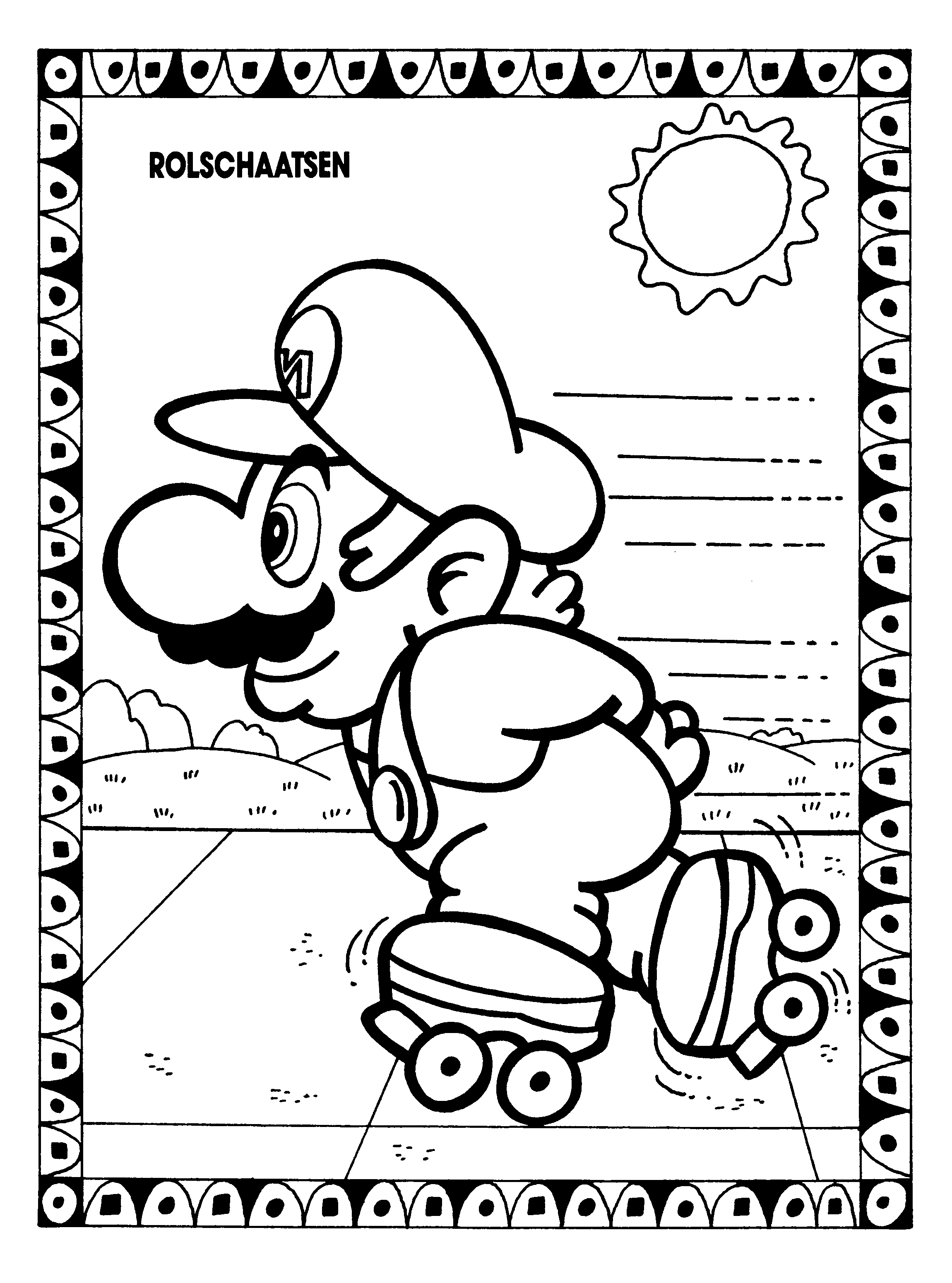 Disegno di Mario va sui pattini a rotelle da colorare