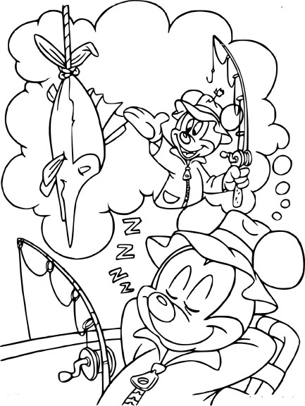 Mickey Fishing coloring page