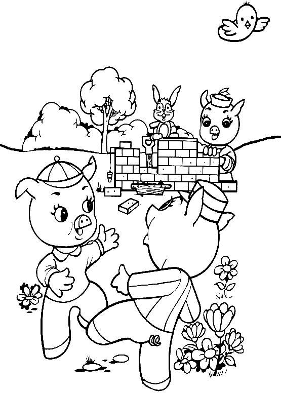 Little Pigs Brick House coloring page