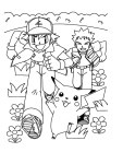 Coloriage Sacha Pierre Pikachu