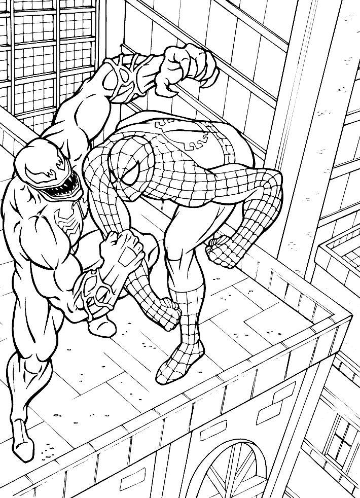 Coloriage Spiderman contre Venom