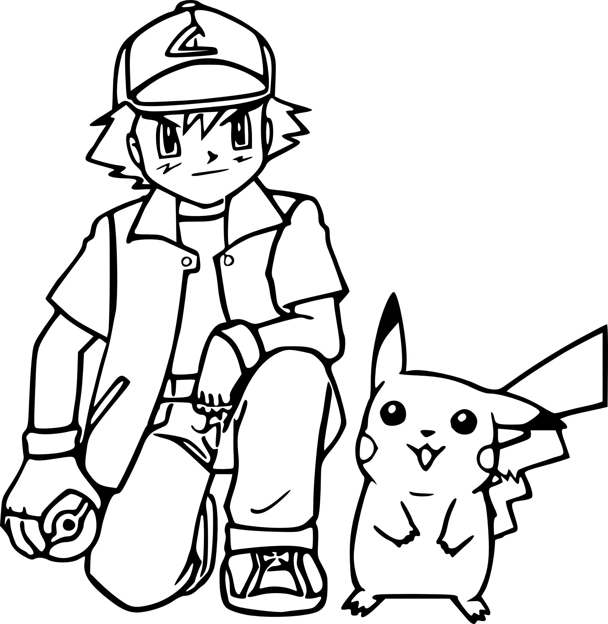 Coloriage Sacha et Pikachu - Sans Dépasser