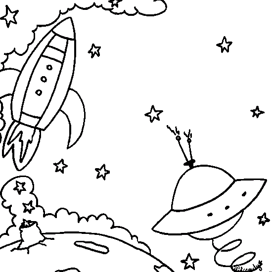 Coloriage fusée dans l'espace