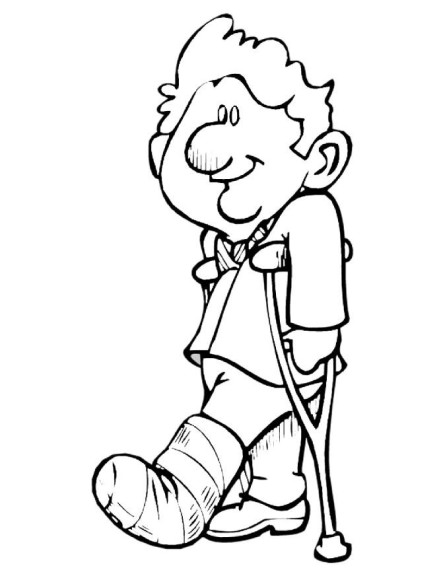 Injured Man On Crutch coloring page