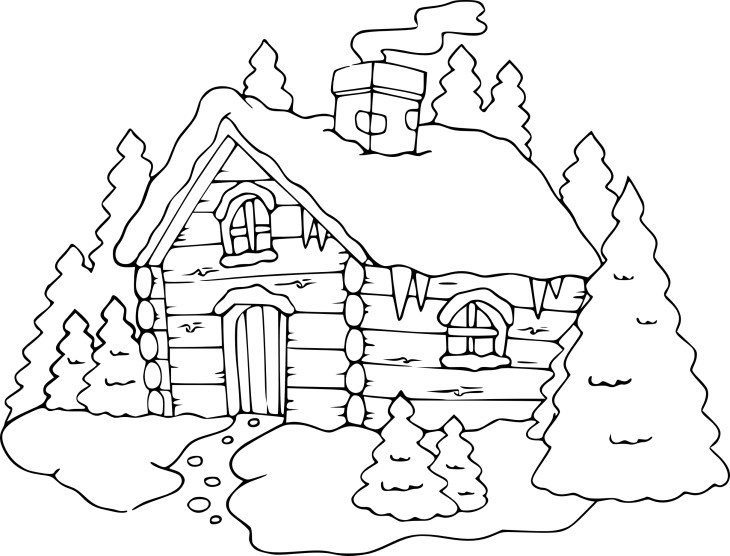 Coloriage montagne chalet