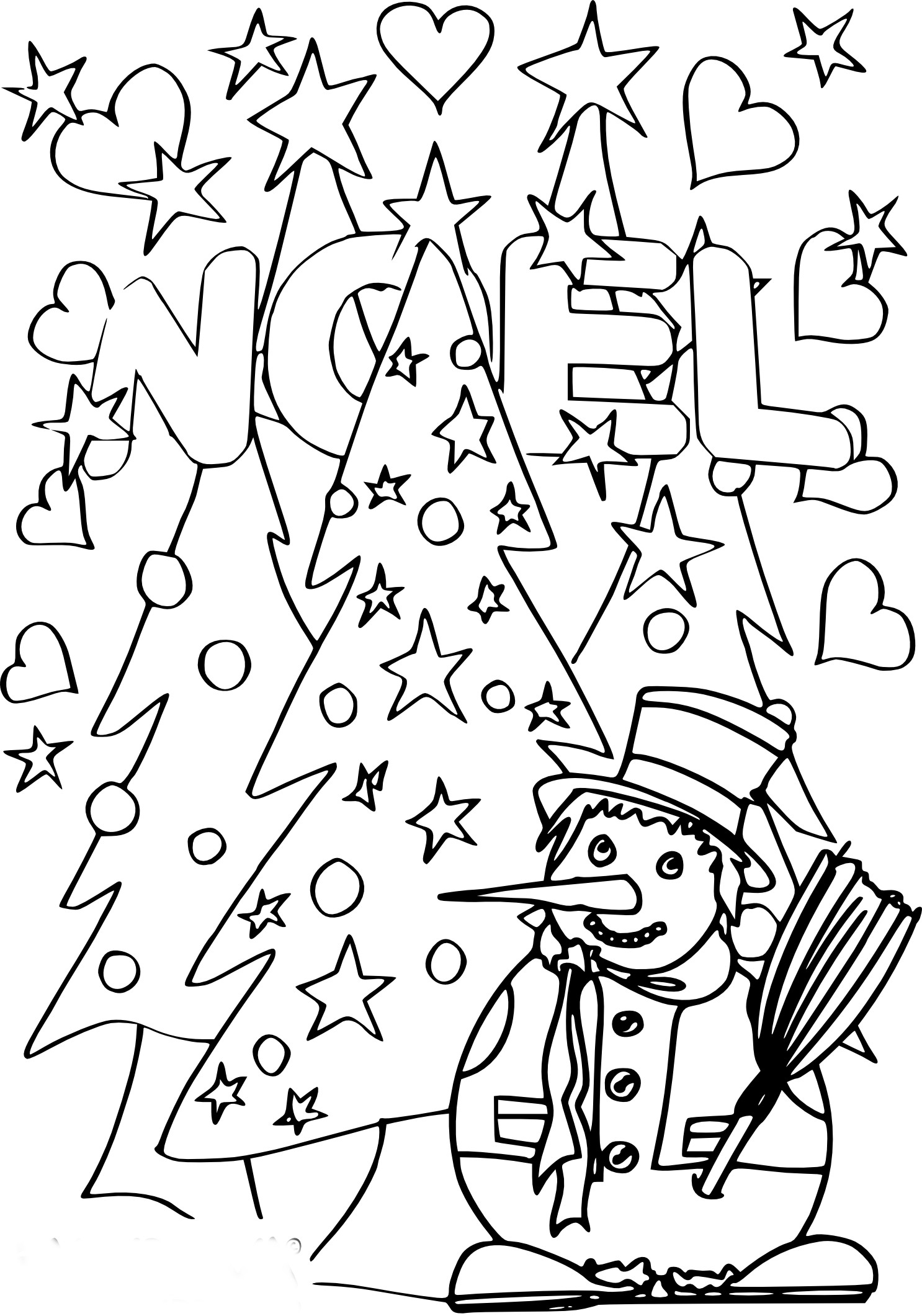 Coloriage sapin et bonhomme de neige