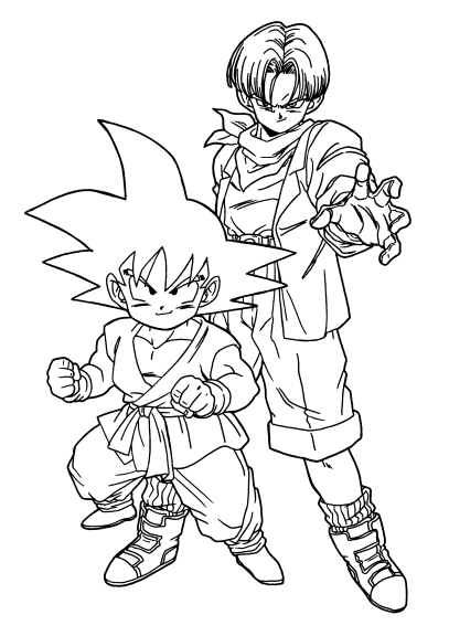 Disegno di Tronco e il piccolo Goku da colorare