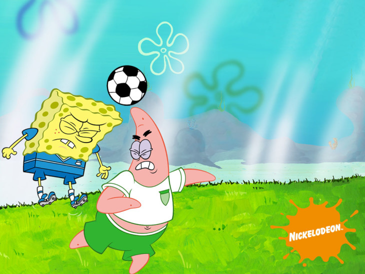 Disegno di Sponge Bob a calcio da colorare