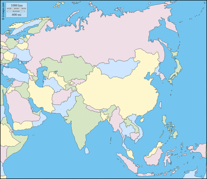 Disegno di Mappa vuota dell'Asia da colorare