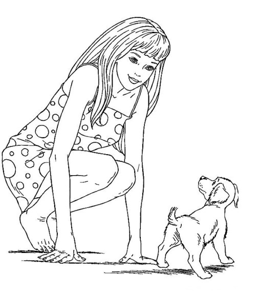 Disegno di Barbie e il suo cane da colorare