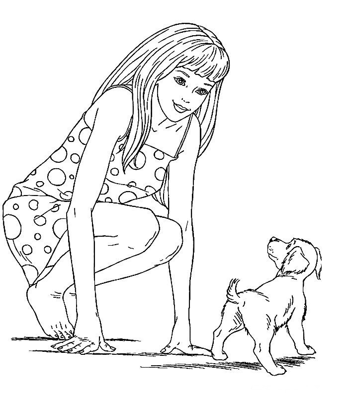 Disegno di Barbie e il suo cane da colorare
