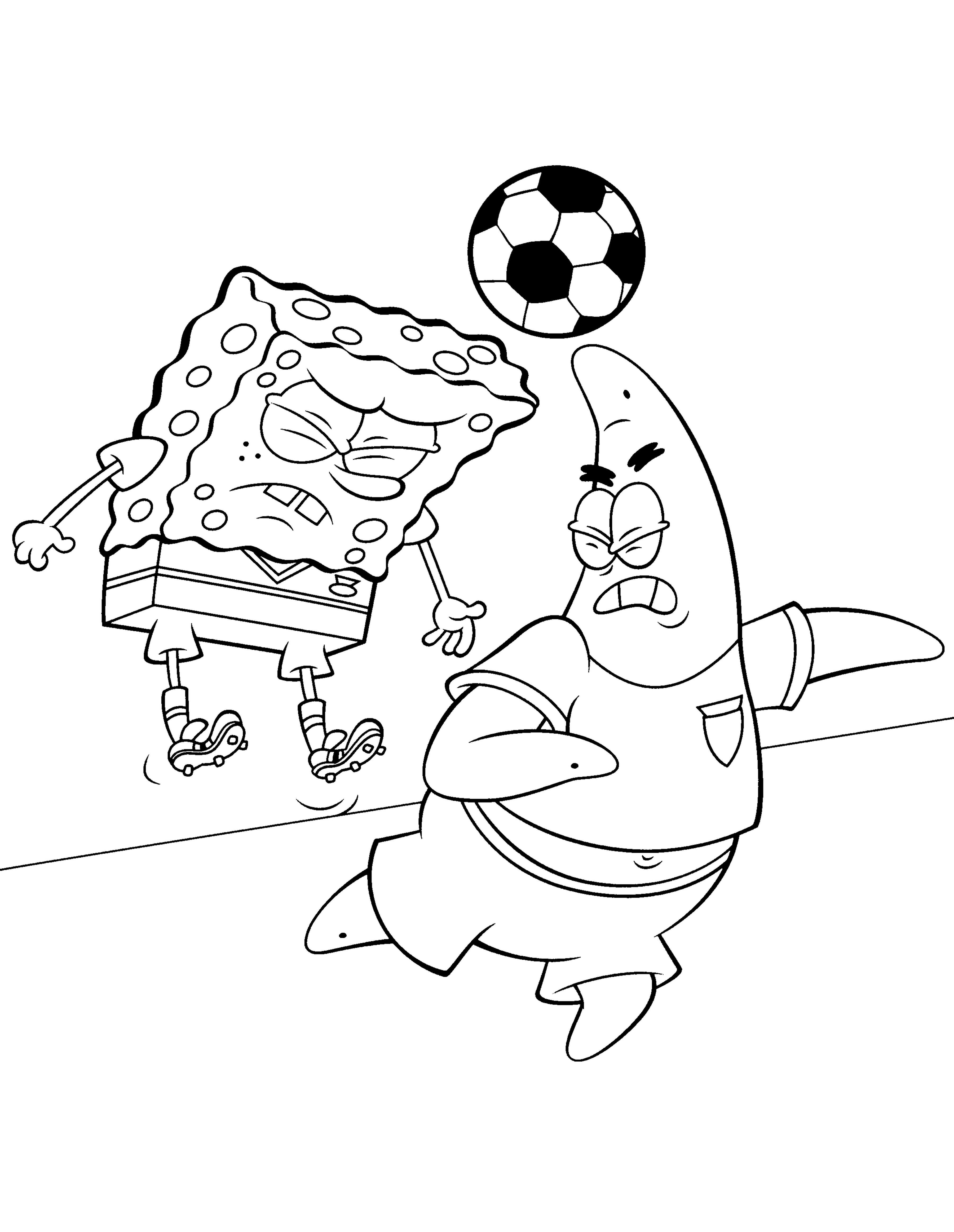 Disegno di Sponge Bob a calcio da colorare