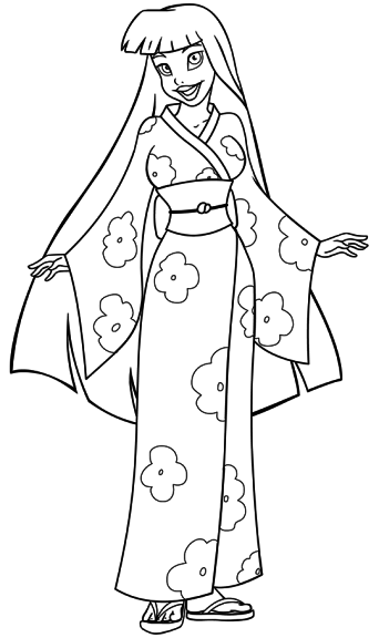 Woman In Kimono coloring page