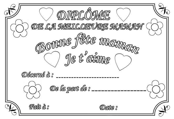 Coloriage fete des meres diplome