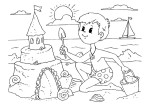 Disegno di Un ragazzo costruisce un castello di sabbia da colorare