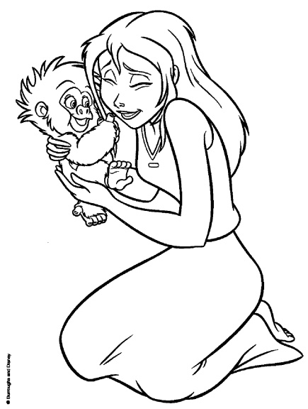 Coloriage Jane avec un singe