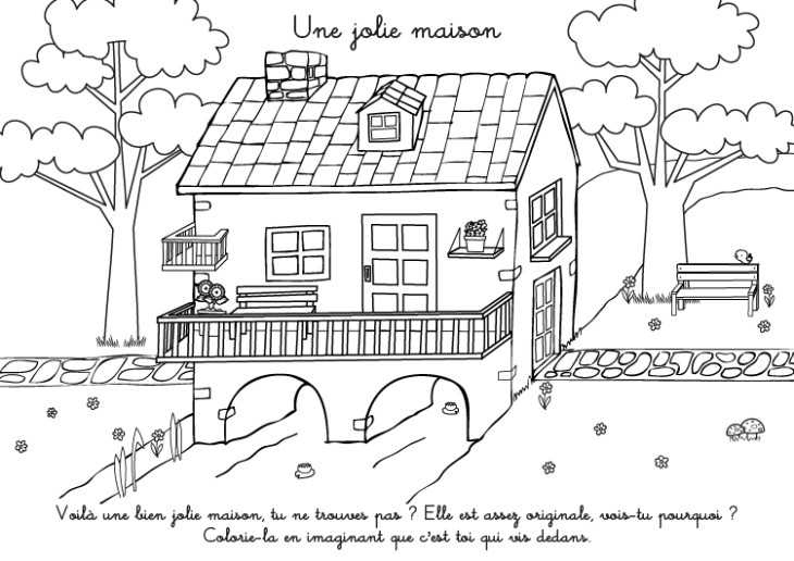 Coloriage maison jardin