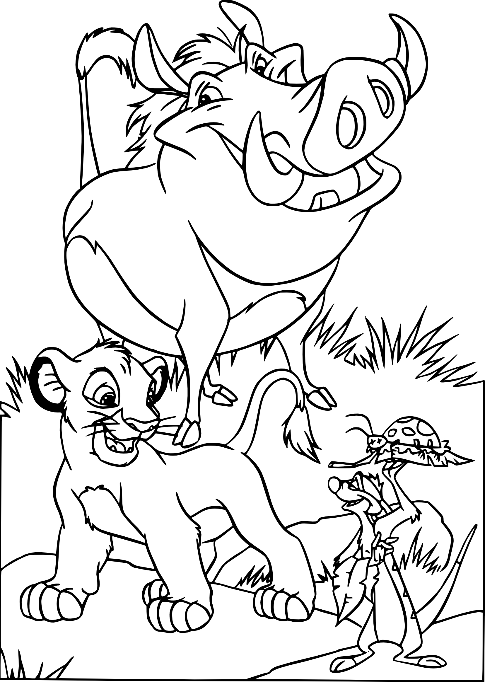 Disegno di Pumba Simba Timon da colorare