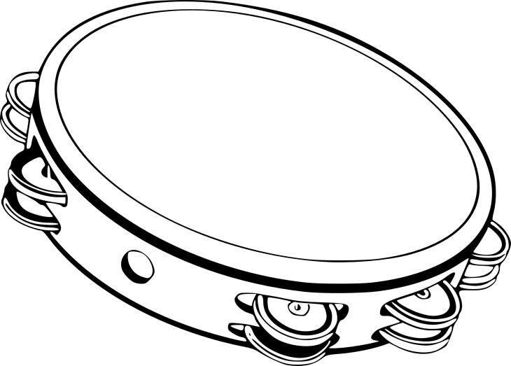 Tambourine drawing and coloring page
