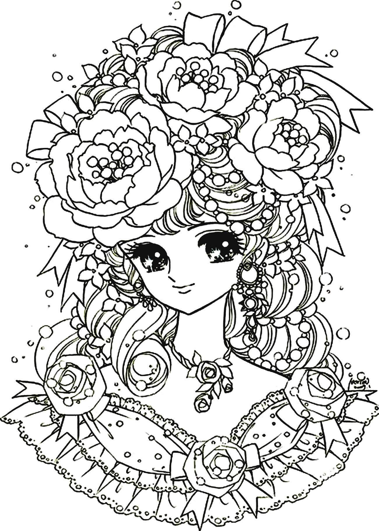 Coloriage fille manga difficile à imprimer