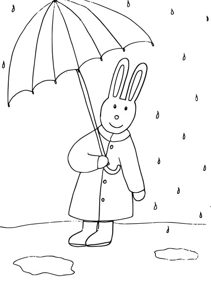 Disegno di Coniglio con ombrello da colorare