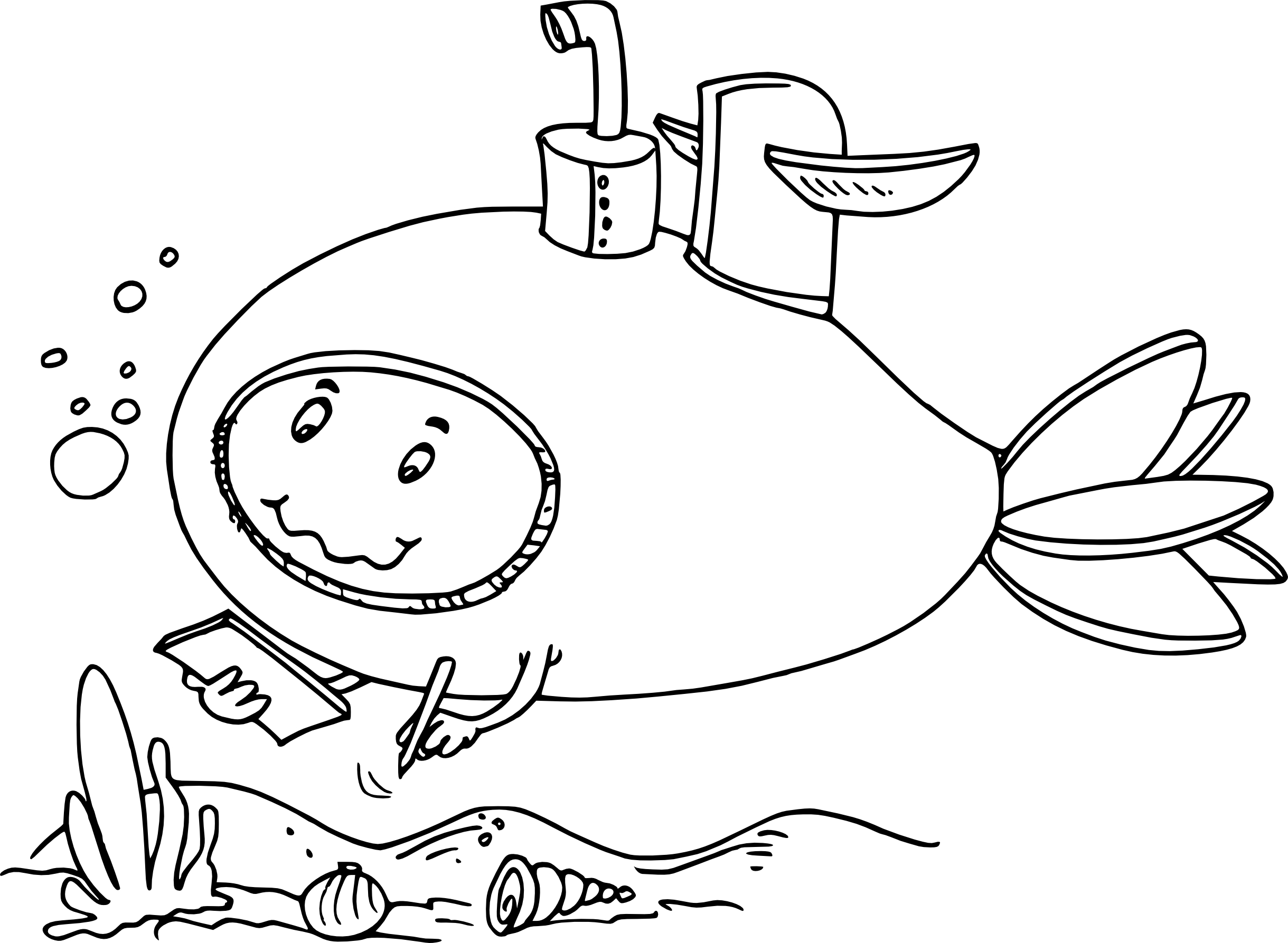 Submarine drawing and coloring page