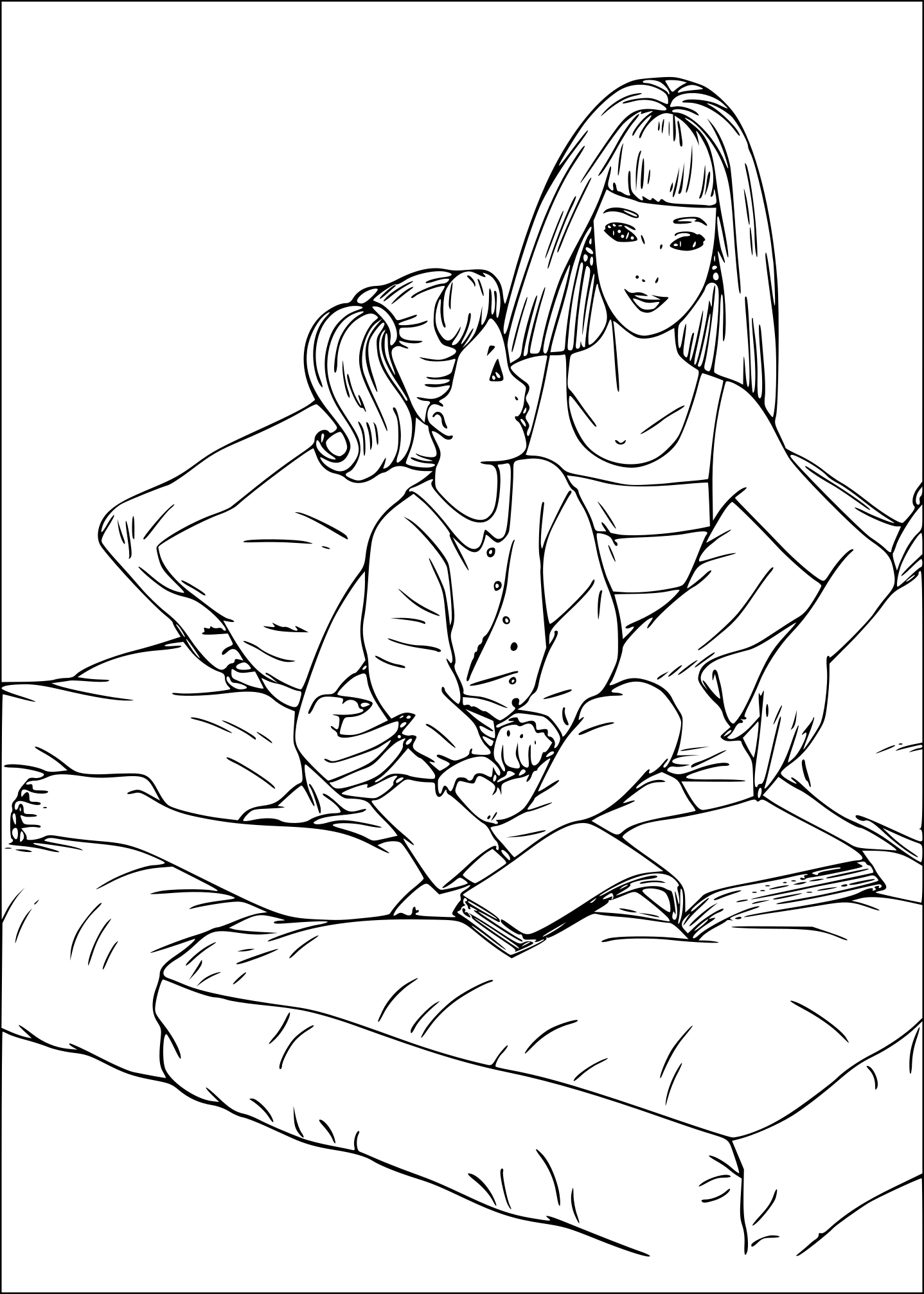 Coloriage Barbie  et sa fille   imprimer