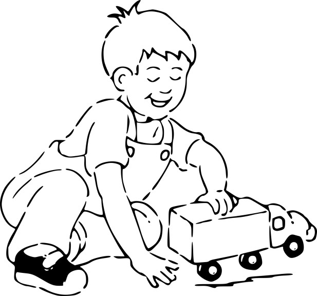 Coloriage enfant joue au camion