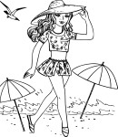 Girl At The Beach On Vacation coloring page