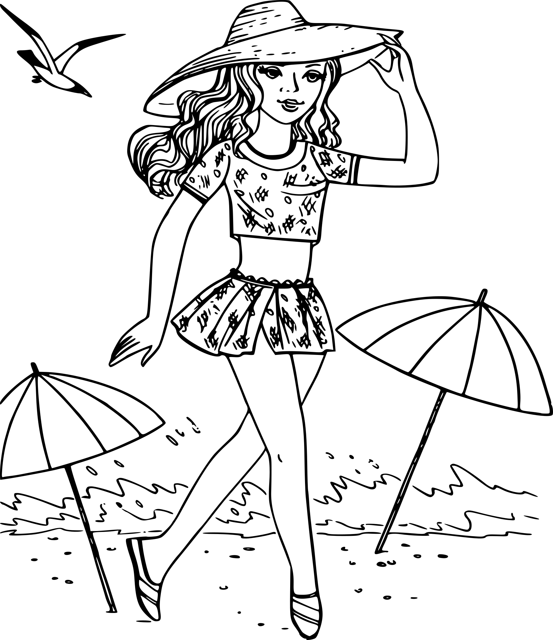 Girl At The Beach On Vacation coloring page