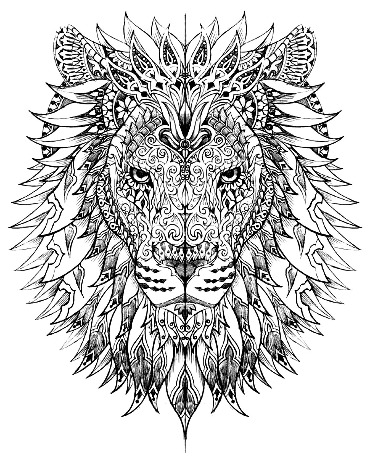 Coloriage zen lion à imprimer