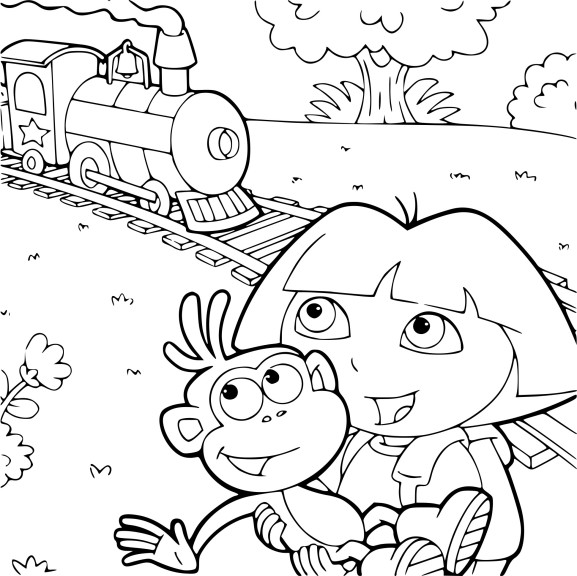 Disegno di Dora e il treno da colorare