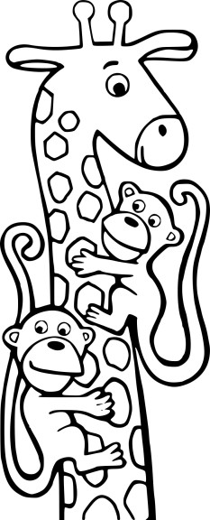 Coloriage girafe et singe