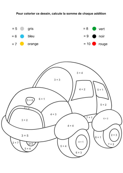 Coloriage magique addition voiture