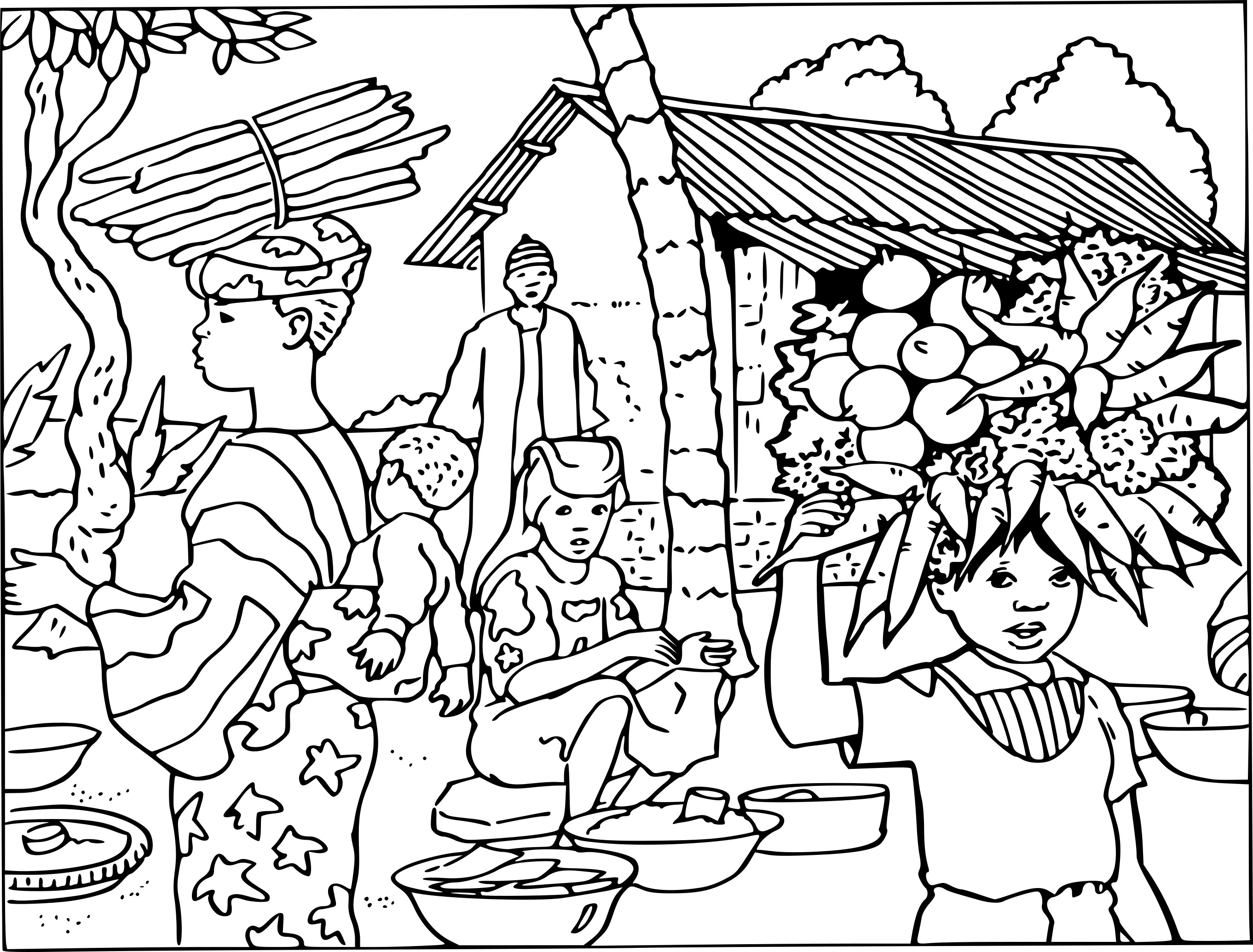 Coloriage village Afrique