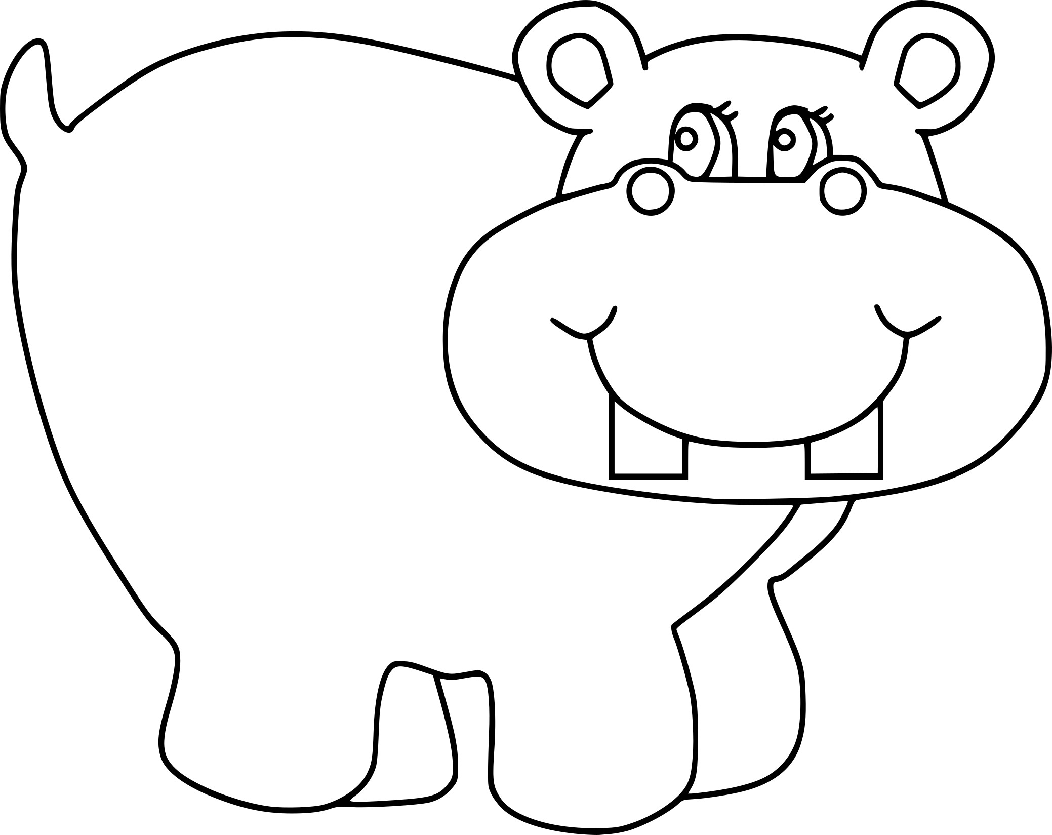 Hippopotamus drawing and coloring page