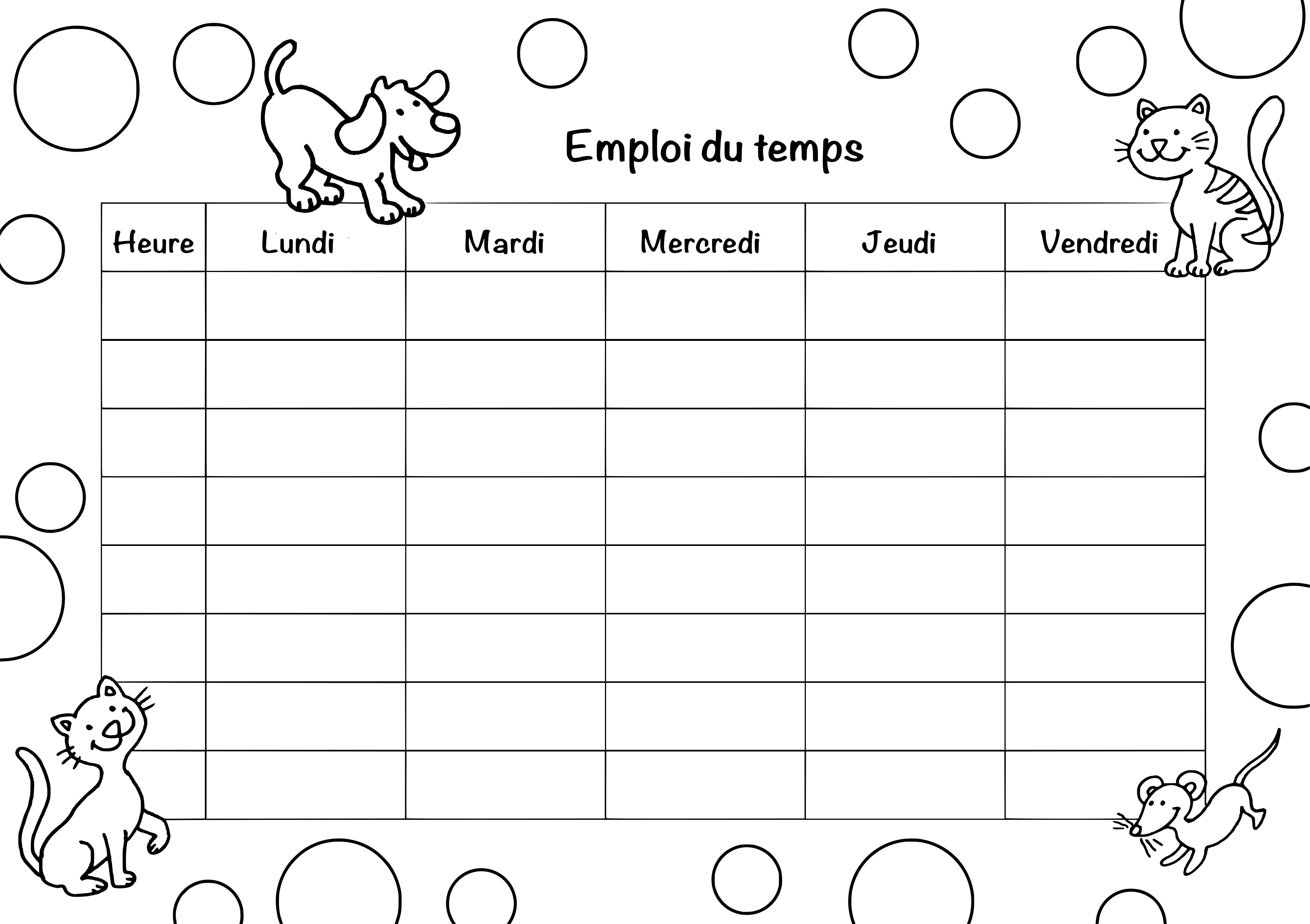 Coloriage emploi du temps