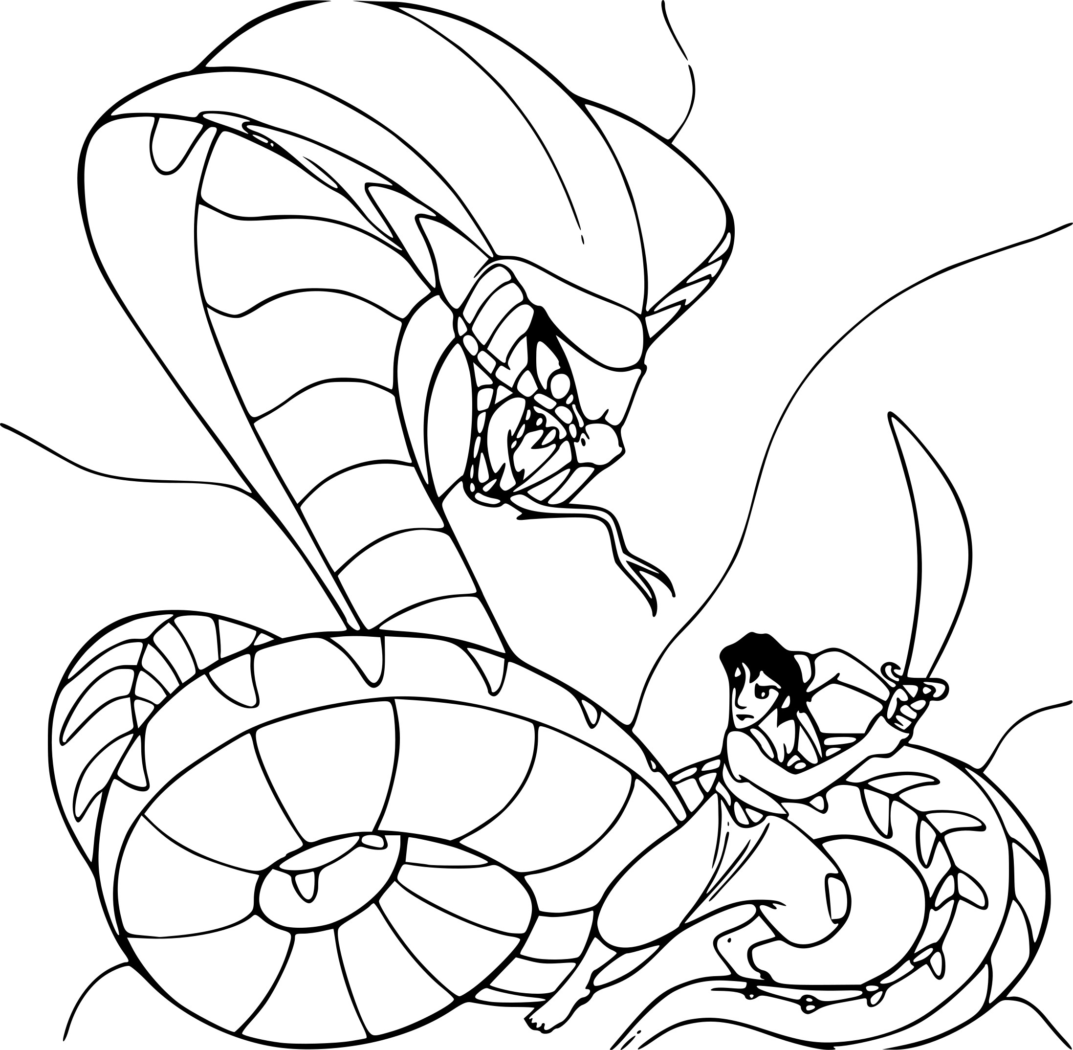 Disegno di Aladino contro il serpente da colorare