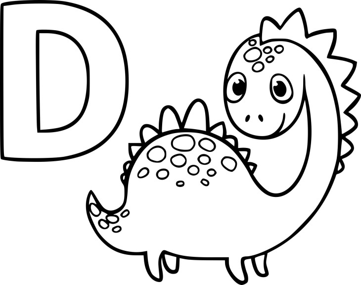 Disegno di D come Dinosauro da colorare
