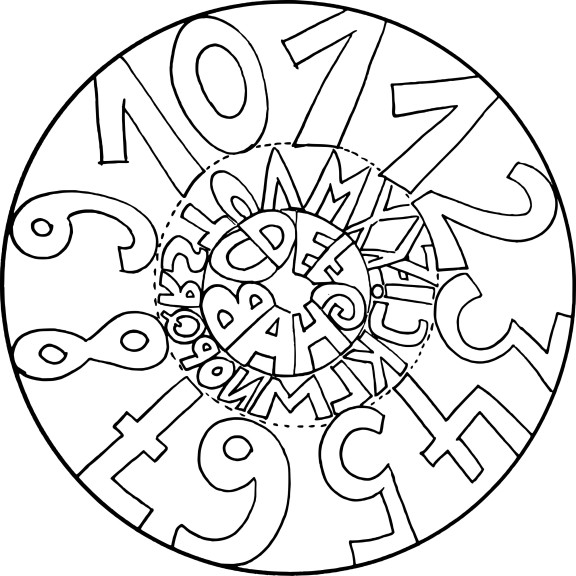 Coloriage mandala chiffres et lettres