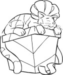 Cat Sleeping On A Christmas Present coloring page