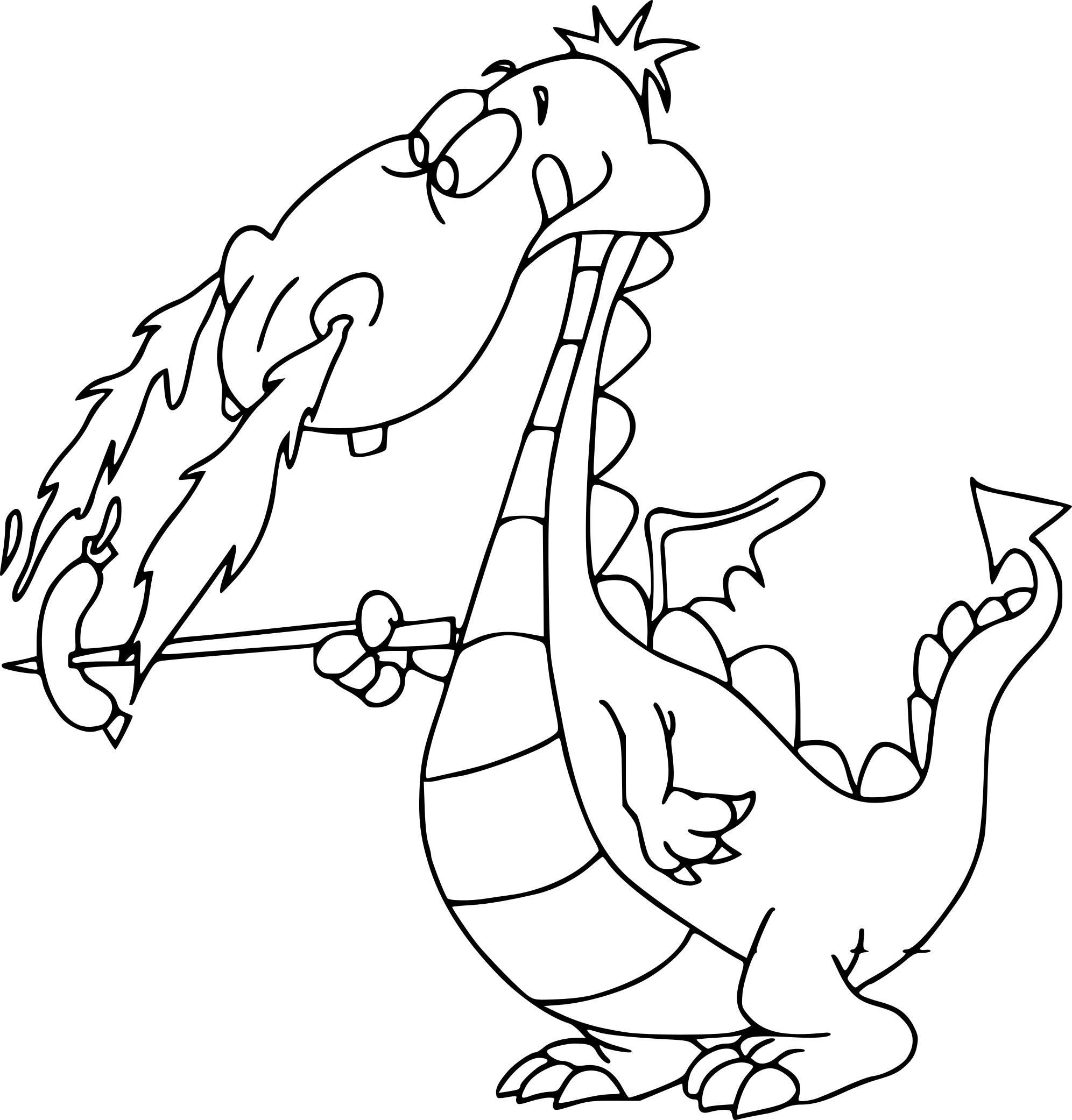 Disegno di Il drago mangia una salsiccia da colorare