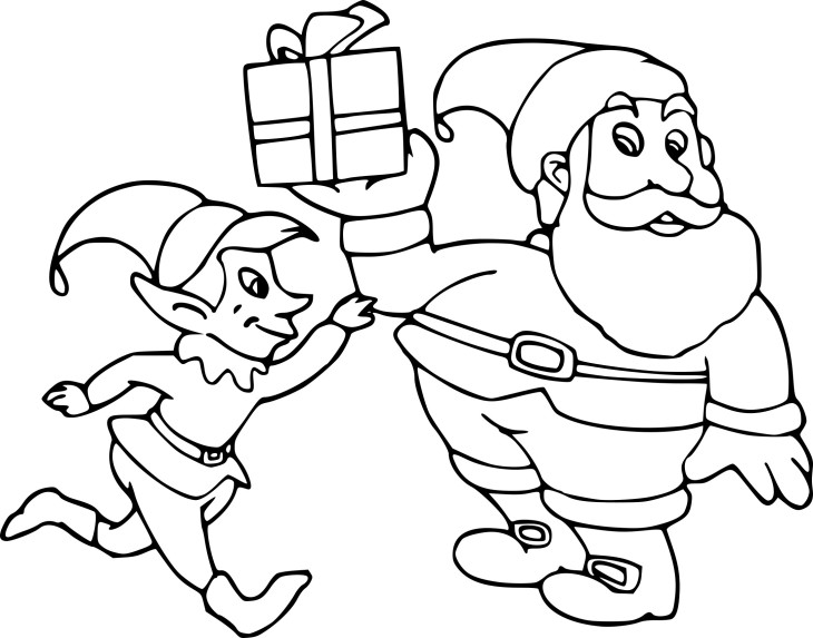 Coloriage lutin et le pere noel