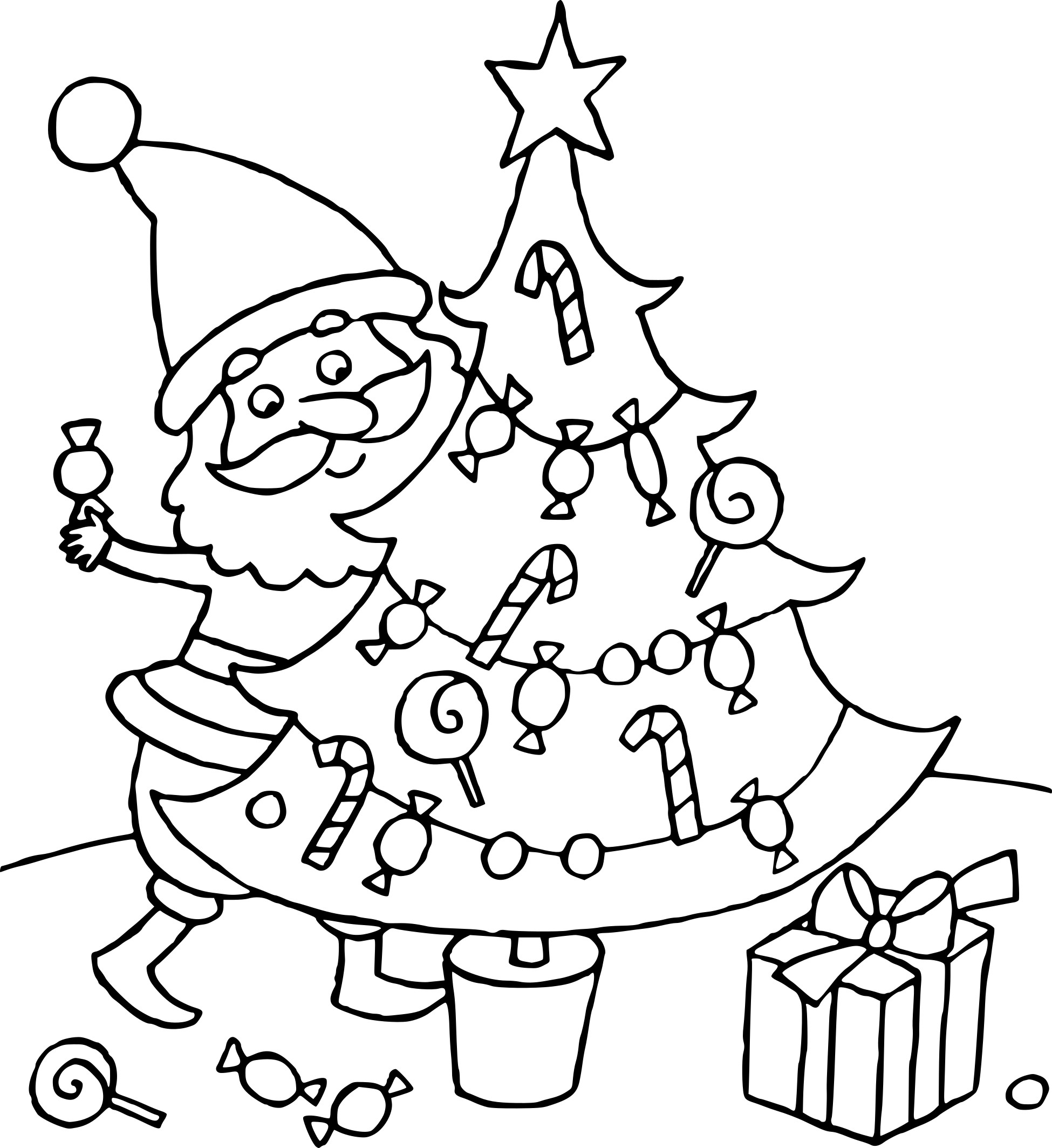 Disegno di Albero di Natale e Babbo Natale da colorare