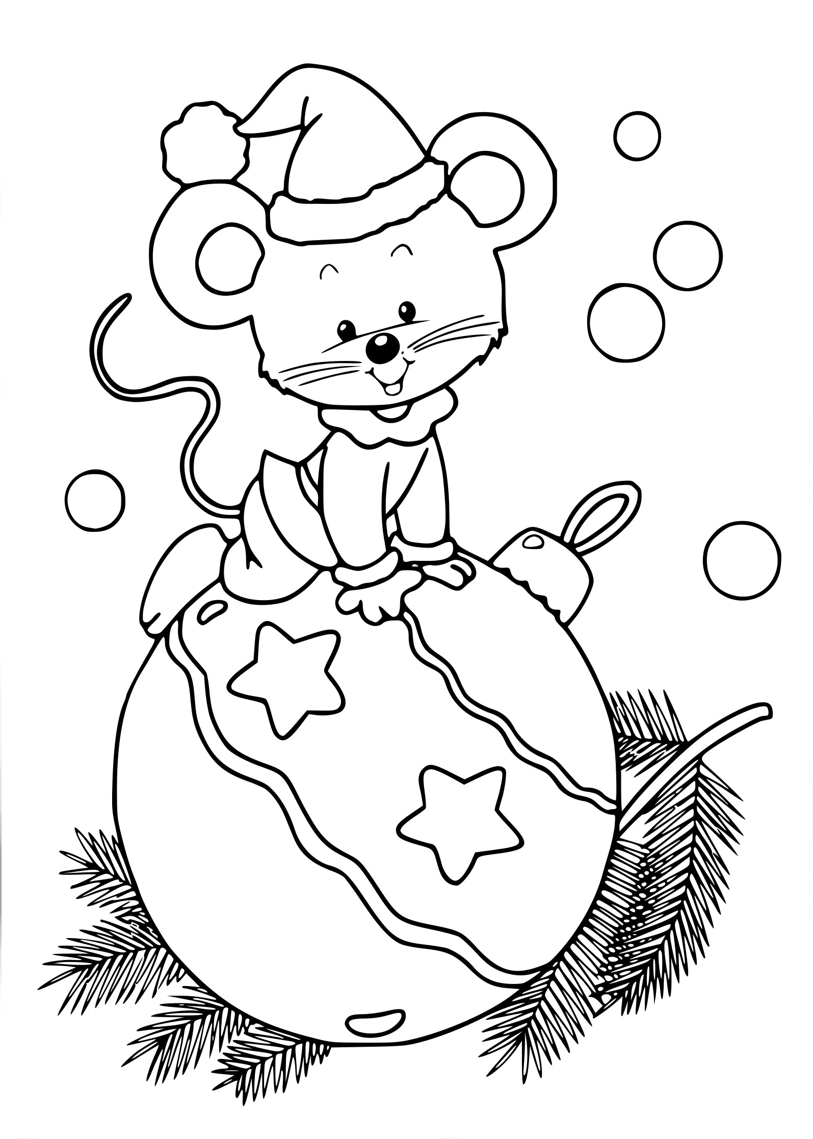 Coloriage souris boule de Noel à imprimer