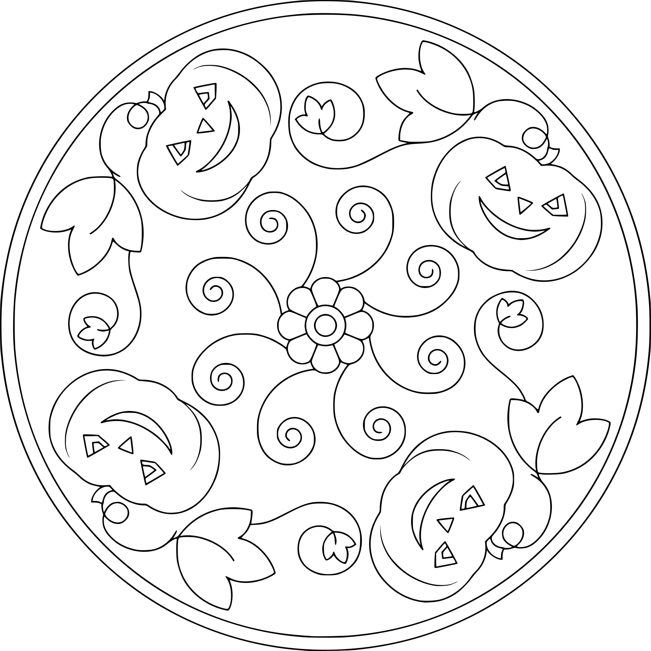 Halloween Mandala drawing and coloring page
